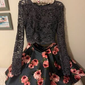 Lace Top and Floral Skirt Set